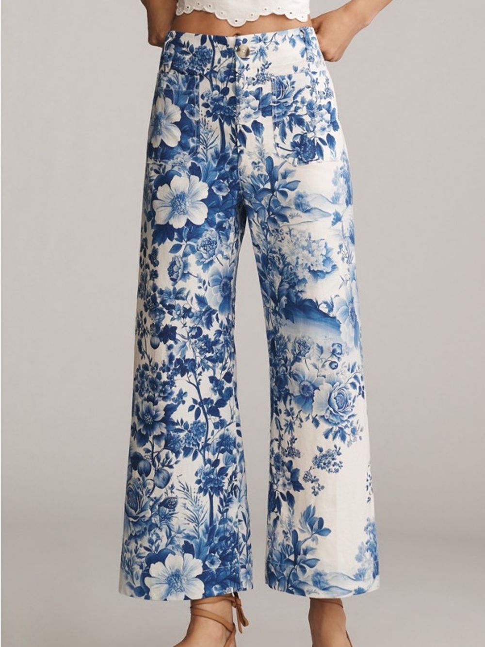 Anthropologie Maeve The Colette Linen Botanical Wide Leg Crop Pants 30 - Picture 11 of 15